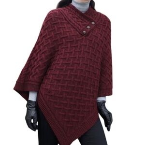 Aran Crafts Women's Cable Knit Nua Button Poncho (100% Super Soft Merino Wool) S